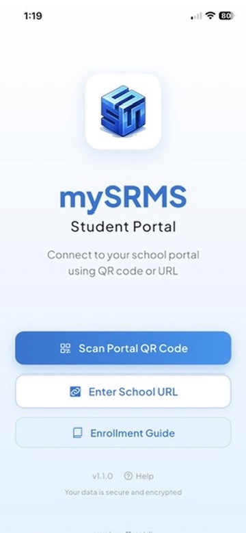 mySRMS welcome screen